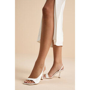 Lulus Romillie White Satin Slingback High Heel Sandals - Size 7.5